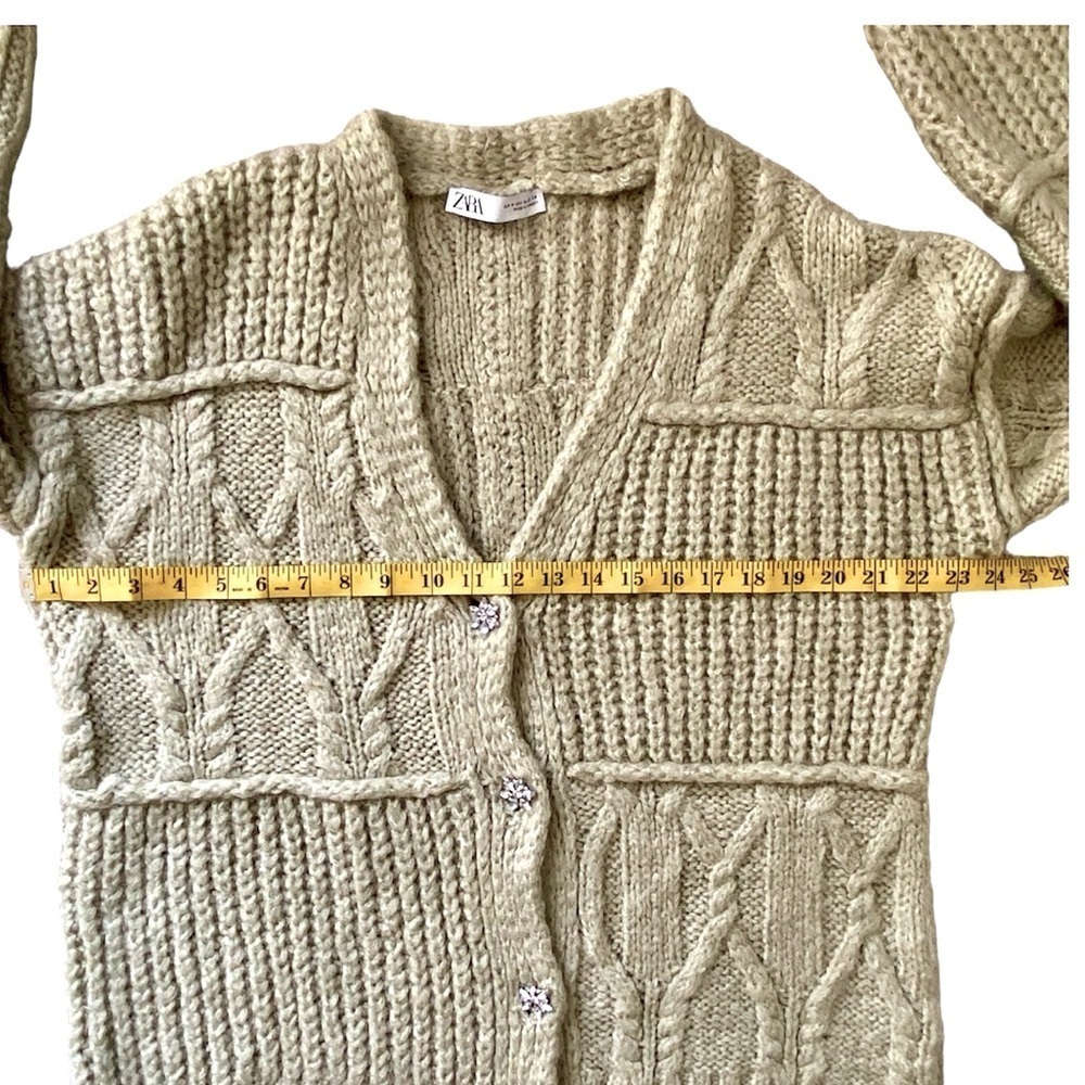 ZARA Cardigan Knit Sweater Jewel Buttons Long Sleeve Pistachio Green Women M - Picture 8 of 12